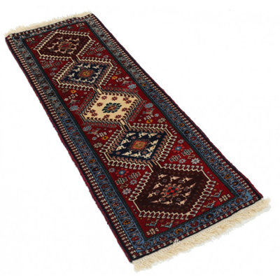 Tapis de couloir persan Yalameh fin noué à la main 1 pi 9 po x 4 pi 7 po