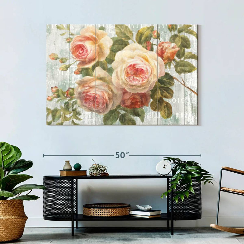 Roses Harnek rétro sur bois flottant, H 32 po x l 48 po