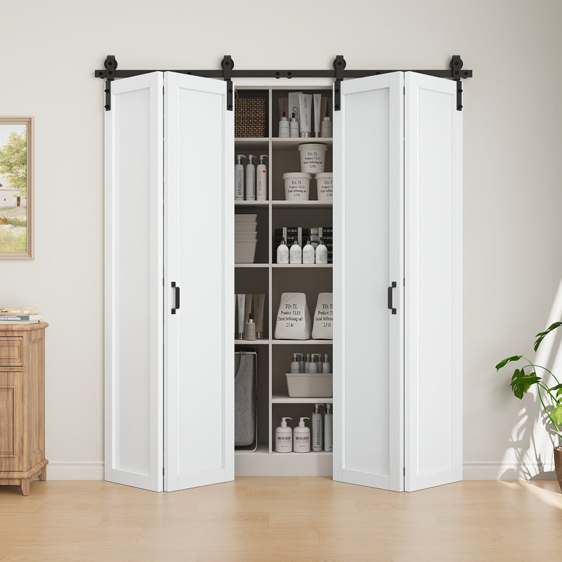  Pas de panneaux d'assemblage, double porte de grange pliante double en bois manufacturé blanc avec portes de placard avec quincaillerie
