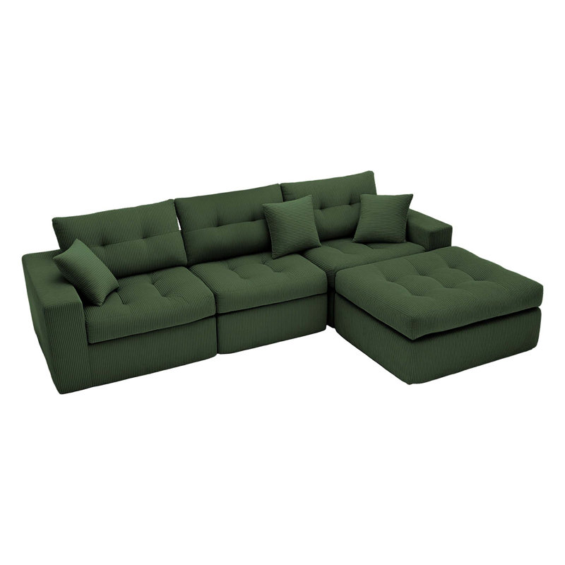 Canapé d'angle en velours côtelé Corduroy, Army Green,Dark Green Corduroy, 33.46" H x 113.39" W x 54.33" D