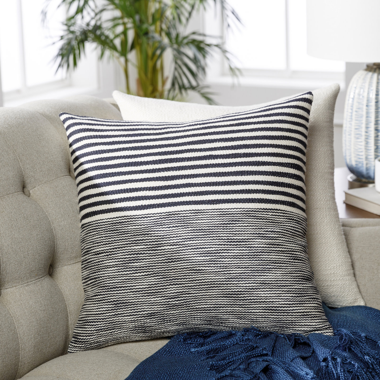 Rhoda Striped Cotton Lumbar Throw Pillow, No Fill