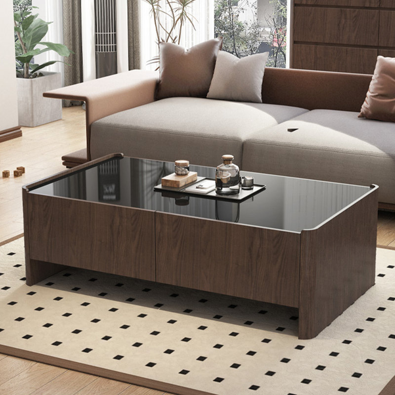Table basse rectangulaire en verre trempé, Noyer, H 17,7 po x L 51,2 po x l 27,6 po