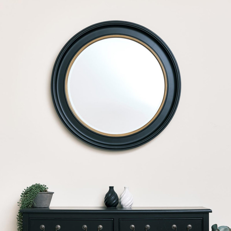 Adelgund Wood Flat Wall Mirror, Gold/Black