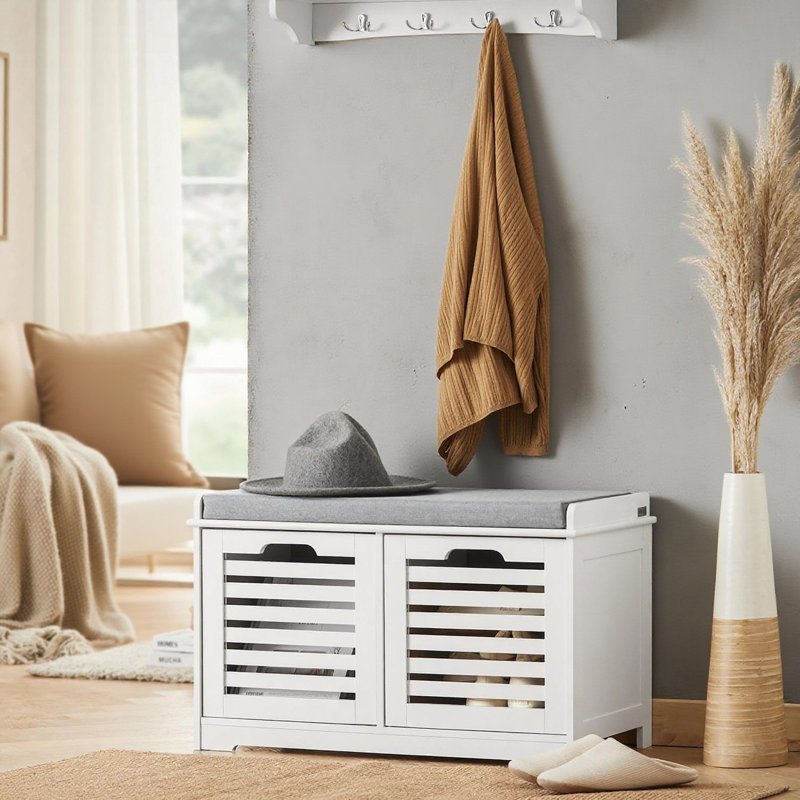 Segars Polyester Upholstered Storage Bench, White/Grey