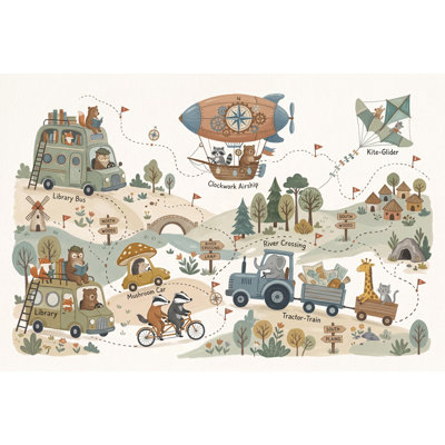 Whimsical Map Wallpaper Storybook Landscape Woodland Animals Wall Mural