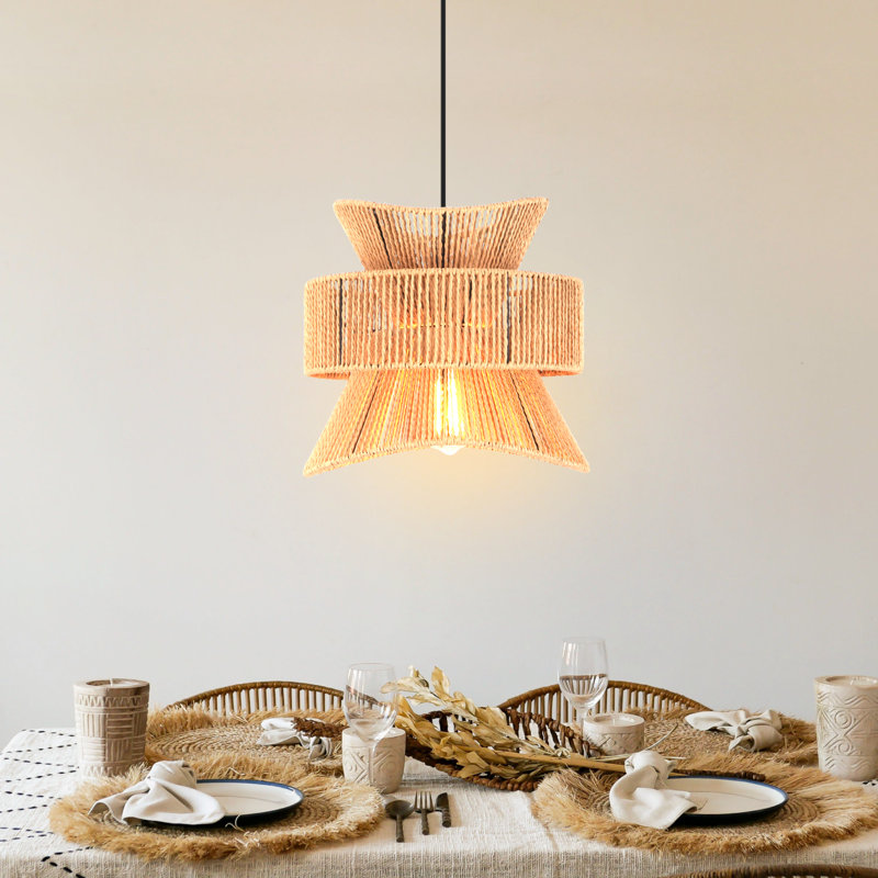 Luminaire suspendu en rotin boho à 1 lumière Highwoods
