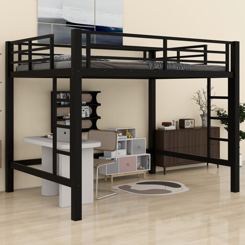 Sturdy Metal Loft Bed, Featuring A Easy  Climbing Ladder And Safety Guardrails, Full