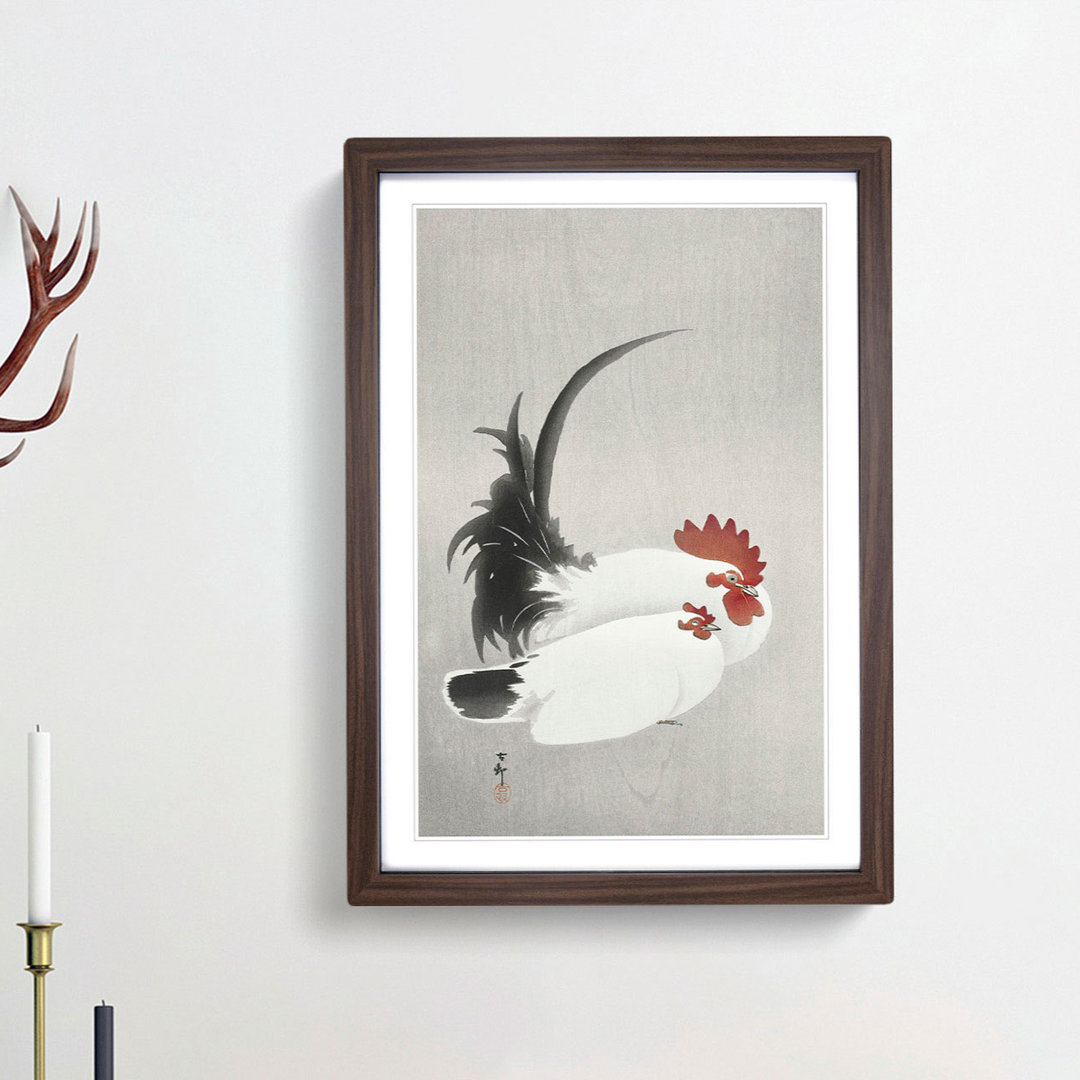 White Rooster & Hen by Ohara Koson - Picture Frame Painting Print