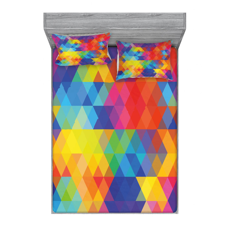 Microfiber Geometric Sheet Set, Queen Sheet Set with Fitted Sheet
