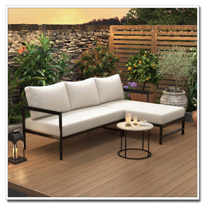 Outdoor L-Shaped Sofa with Iron Frame