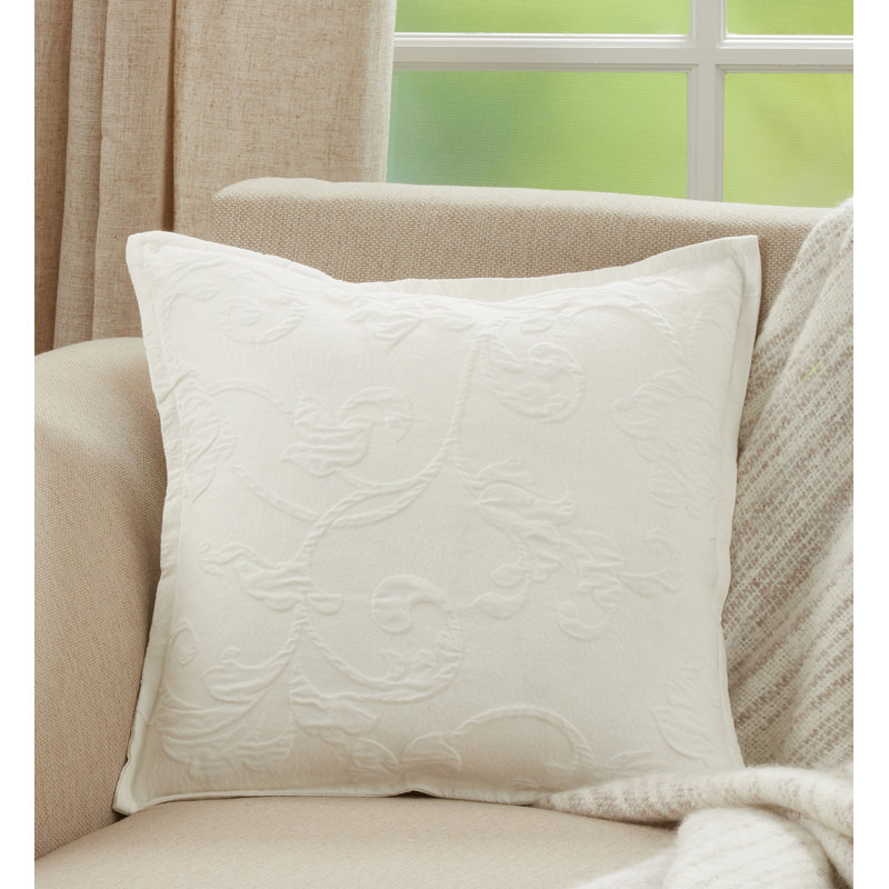 White Floral Design Square Throw Pillow with Poly Filling