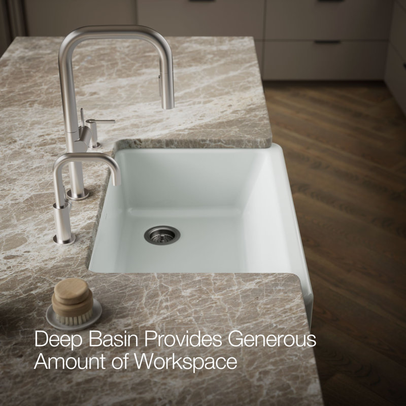 Whitehaven® 33" x 22" Self-Trimming Under-Mount Single-Bowl Kitchen Sink with Tall Apron, Ice Grey