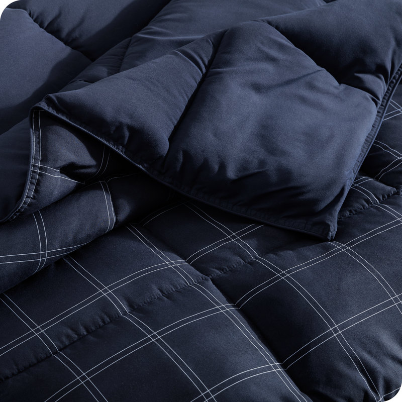 Ensemble d'édredon en duvet synthétique, Édredon simple TG + 1 taie décorative standard, Minuit / blanc - carreaux modernes
