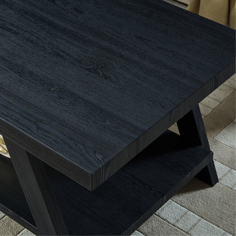 Table contemporaine en bois noir avec tablette - placage dur pour un plateau de table de style chic