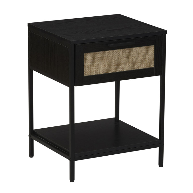 Mock Rattan Drawer Side Table, Black Top/Black Base
