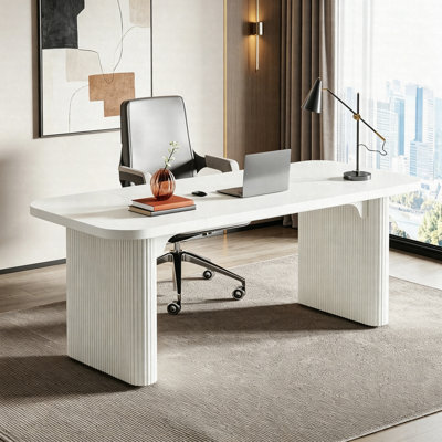 62.2" Wood Executive Desk, Simple Rectangular Computer Writing Table For Home Office