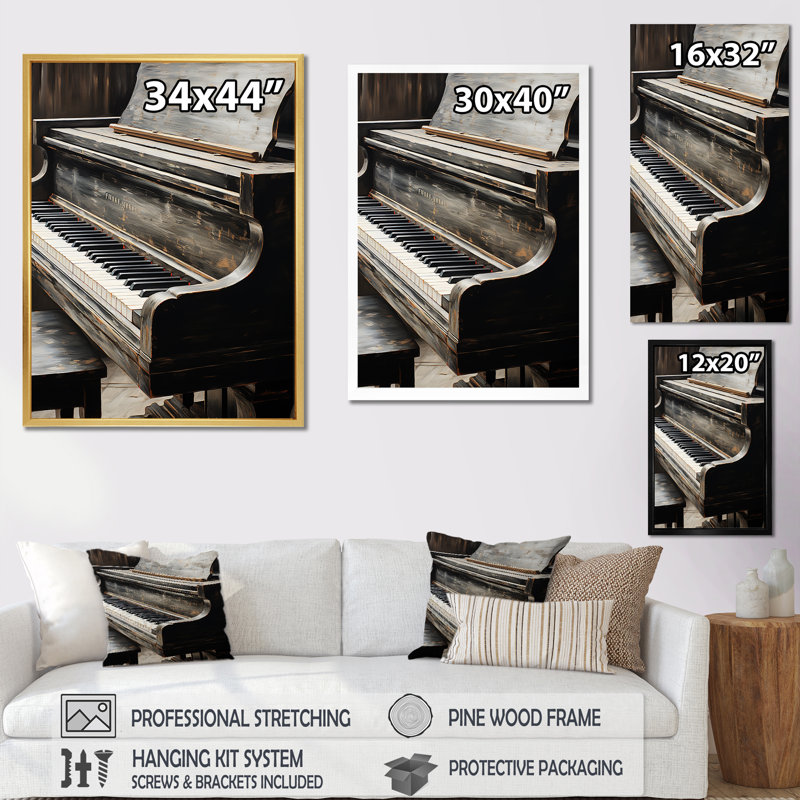 «Black and White Piano Keys To Serenity II», reproduction sur toile, Toile tendue, H 40 po x l 30 po x P 1,5 po
