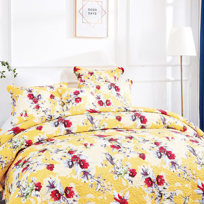 Ensemble de lit dans un sac colibri jaune, Couvre-lit double + 10 pièces supplémentaires