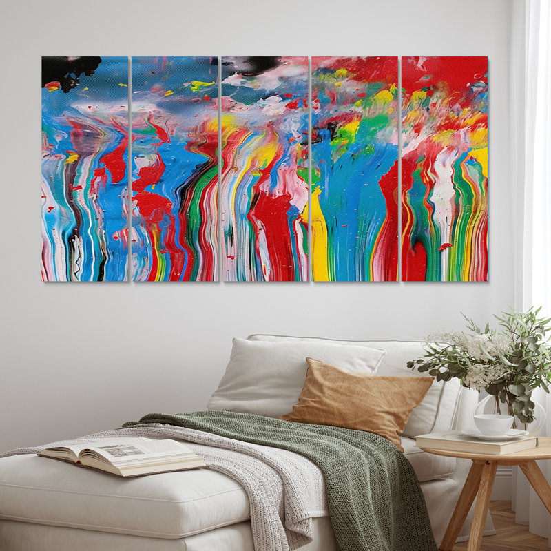 «Beautiful Life Summer Joy Abstract Expression», reproduction d'art sur toile abstraite - 5 panneaux égaux