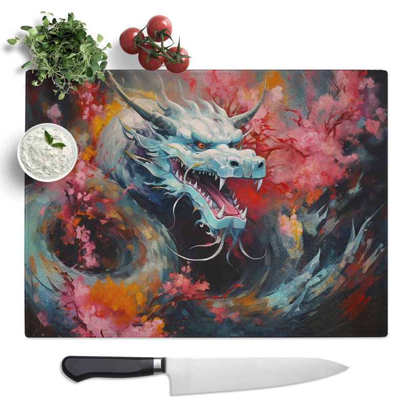 Chinese Dragon Abstract  Glass Chopping Board