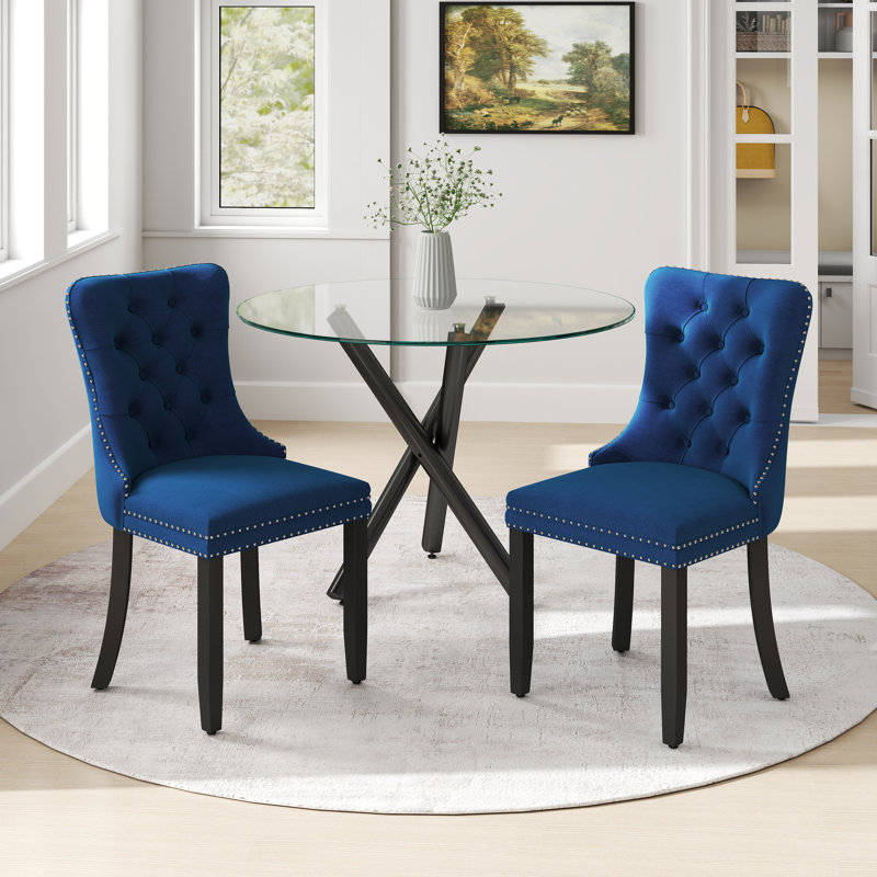 Ensemble de table ronde en verre, Bleu, 3
