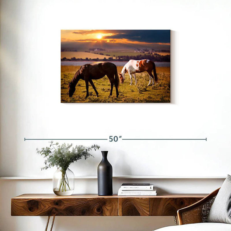 Brampt Horses On Pasture, 20" H x 30" W