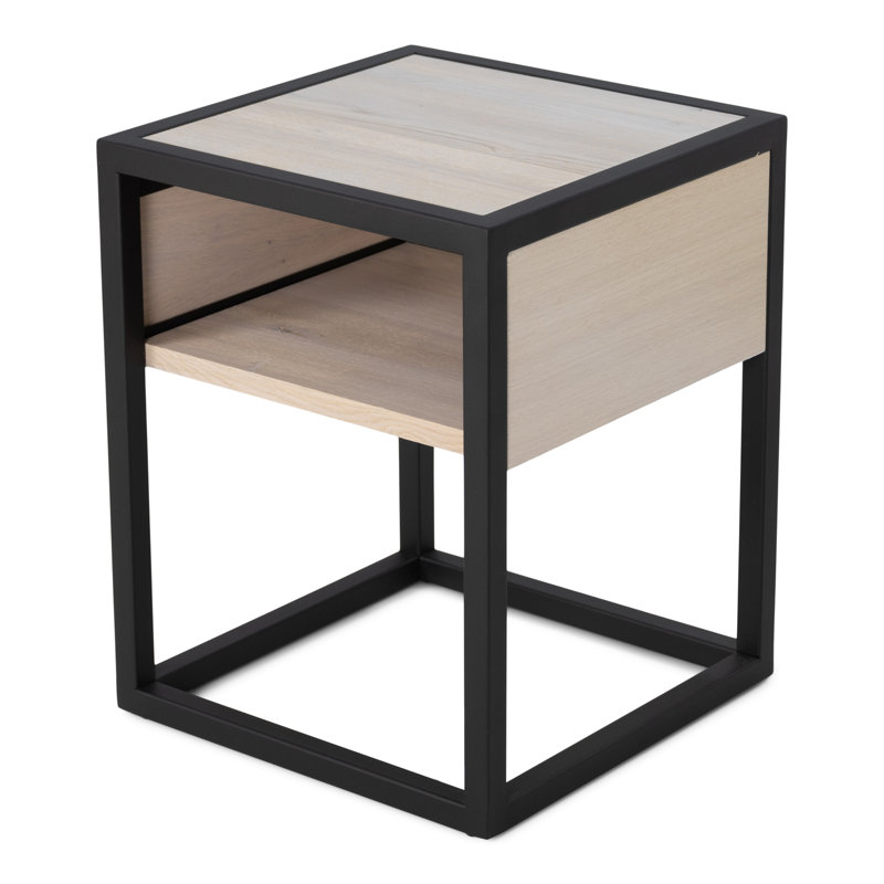 40cm W Steel Bedside Table, White Sand