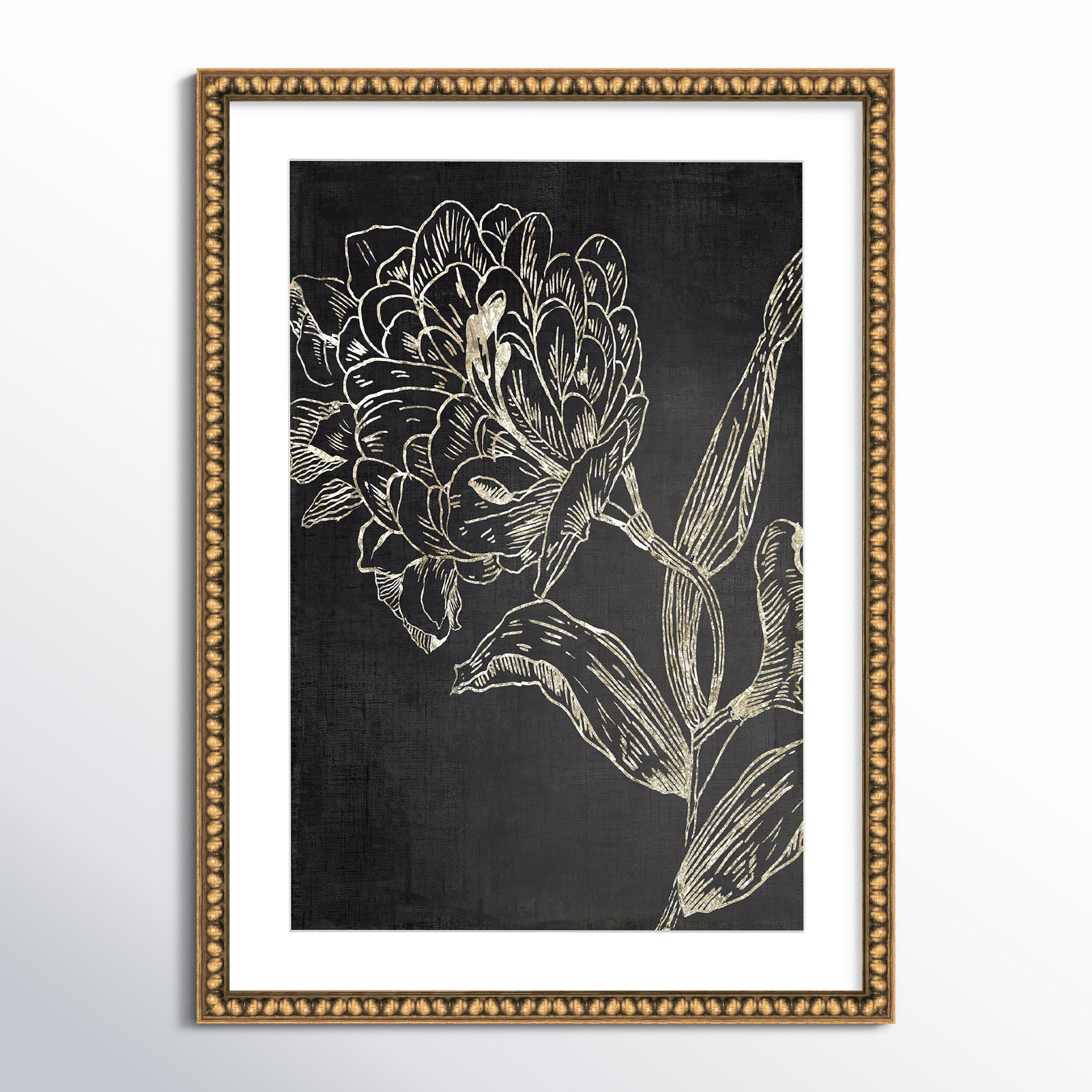 Clarendon "Golden Flower Folklore II" Print, 36.5" H x 26.5" W, Gold Bead