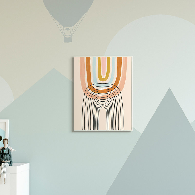 Dessin au trait asymétrique ludique arc-en-ciel, Plaque murale, H 19 po x l 13 po
