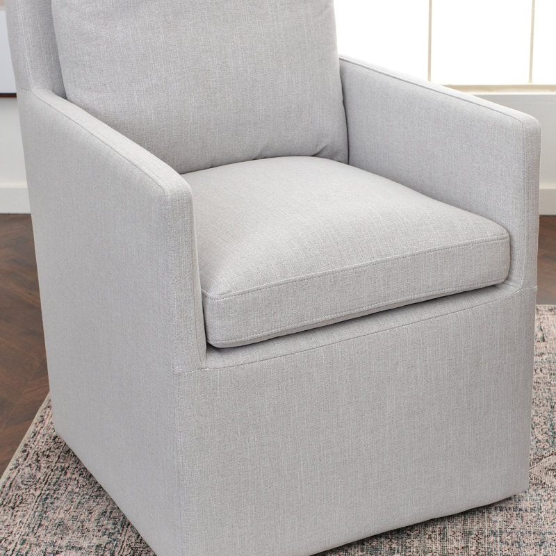 Cheryal 25" Wide Modern No Assembly Upholstered Linen Down Fill Dining Armchair with Interchangeable Casters & Fixed Feet 