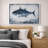 Blue Tuna Fish Artwork, Coastal Marine Life Living Room Pictures, Framed Canvas Giclee Print Wall Art-126136948-126136950