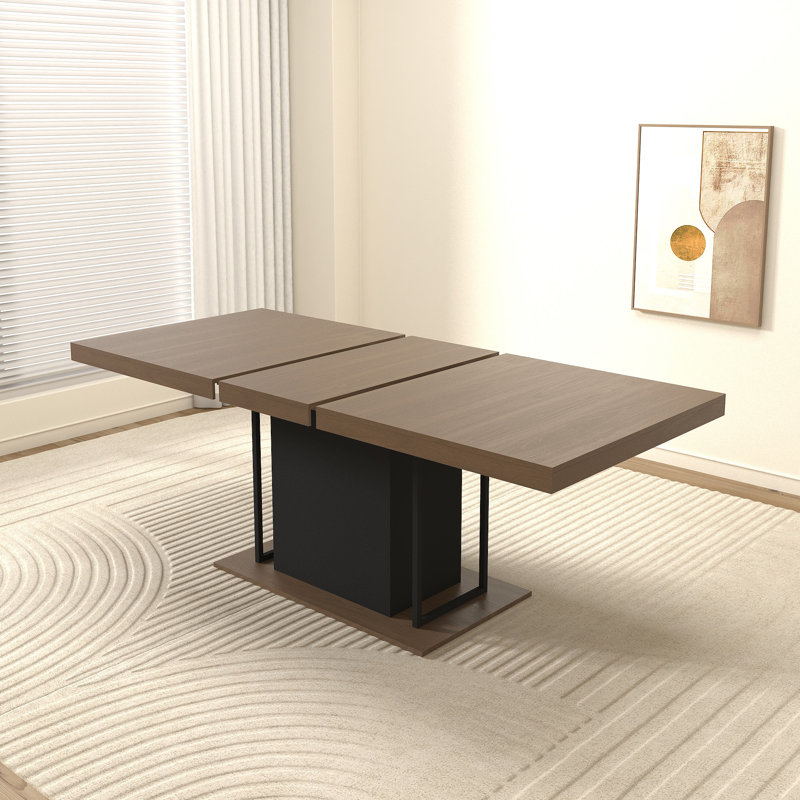 Table de salle à manger rectangulaire extensible pour 6 à 10 personnes effet bois vieilli et noir 160 à 200 cm