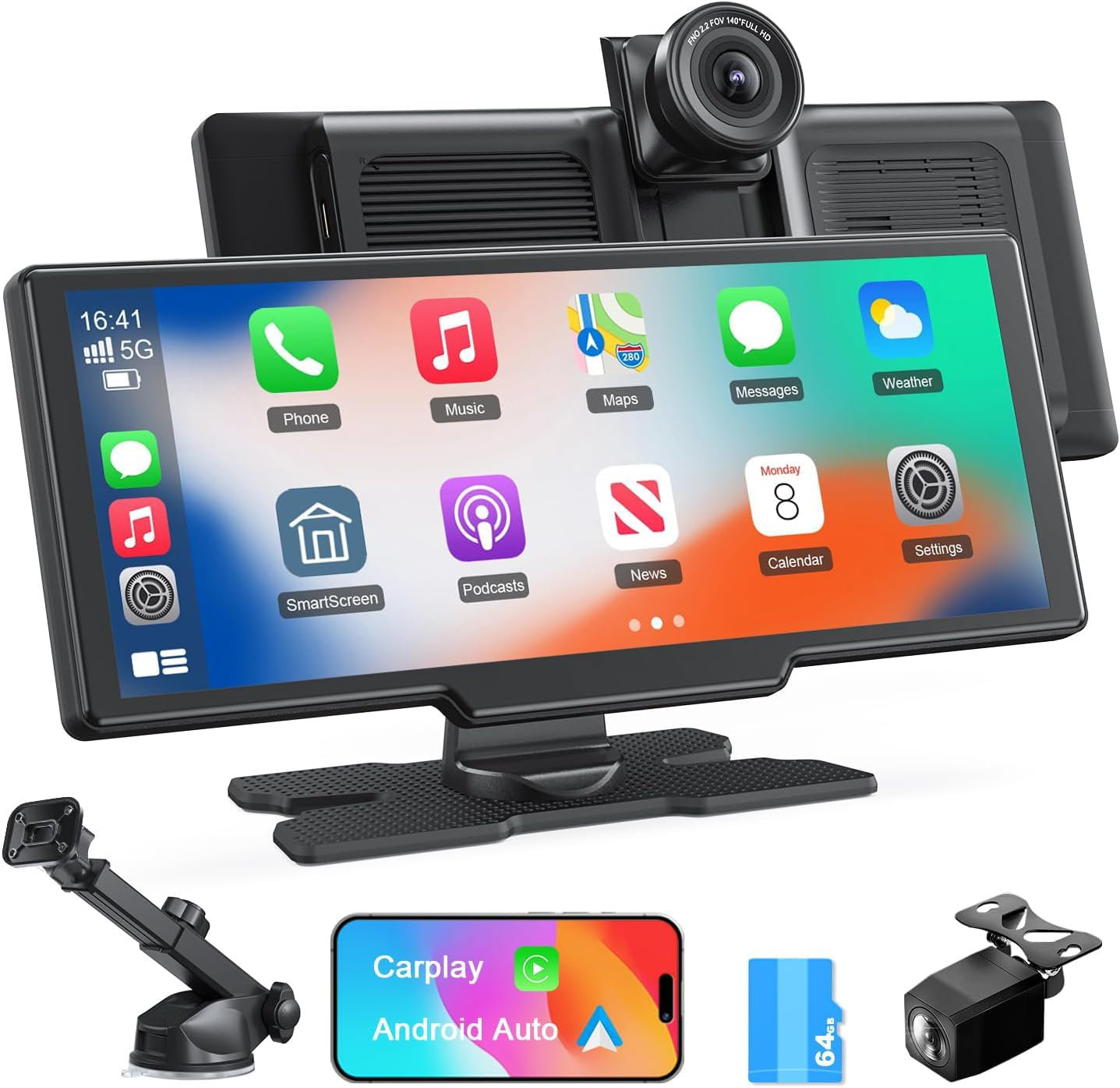 Wayfair Android ARMIJU Wireless Apple Carplay Android Auto with 4K Dash Cam 1080P Rear ...