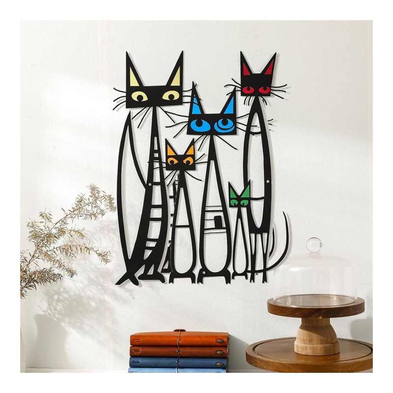 Décoration murale chat coloré en fer