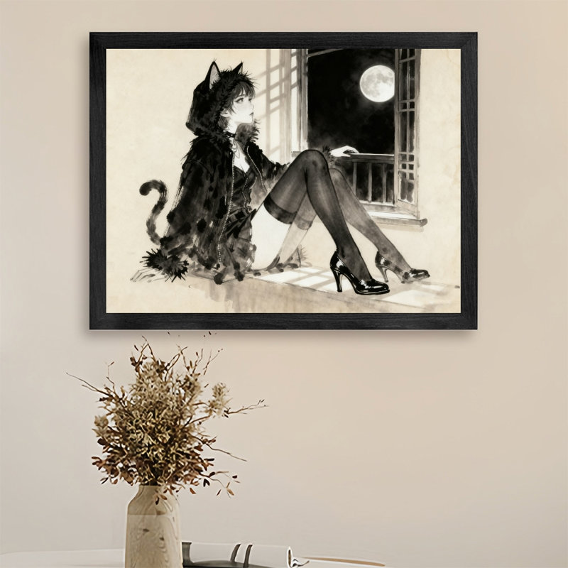 Reproduction d'art encadrée noire, encadrée et ludique, H 17 po x l 13 po