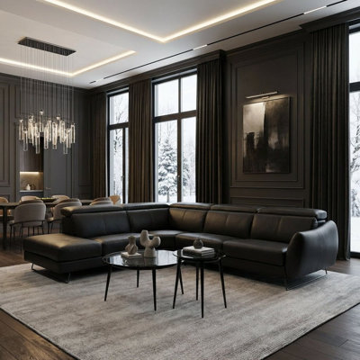 Upholstered 119 " Full Grain Leather L-Shaped Sectional
