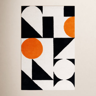 Felipe Rust Black Hand-Woven Wool Geometric Rug