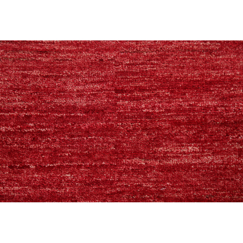 Tapis rouge en laine noué à la main de conception unique 4 pi 1 po x 6 pi New Age