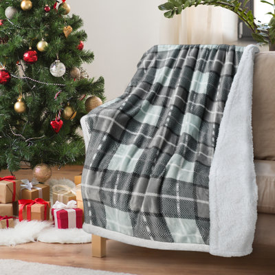 Plaid Christmas Sherpa Throw Blanket 50" x 60", Super Soft Warm Plush Fleece Bed Throw TV Blanket