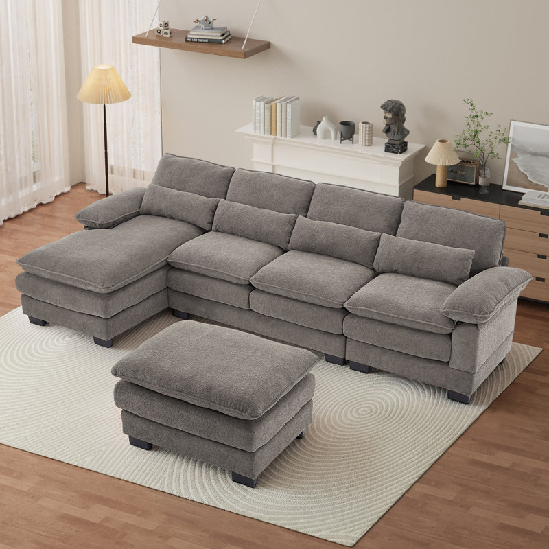  Canapé modulaire surdimensionné en U de 113 po de large avec accoudoirs larges, Polyester gris pierre