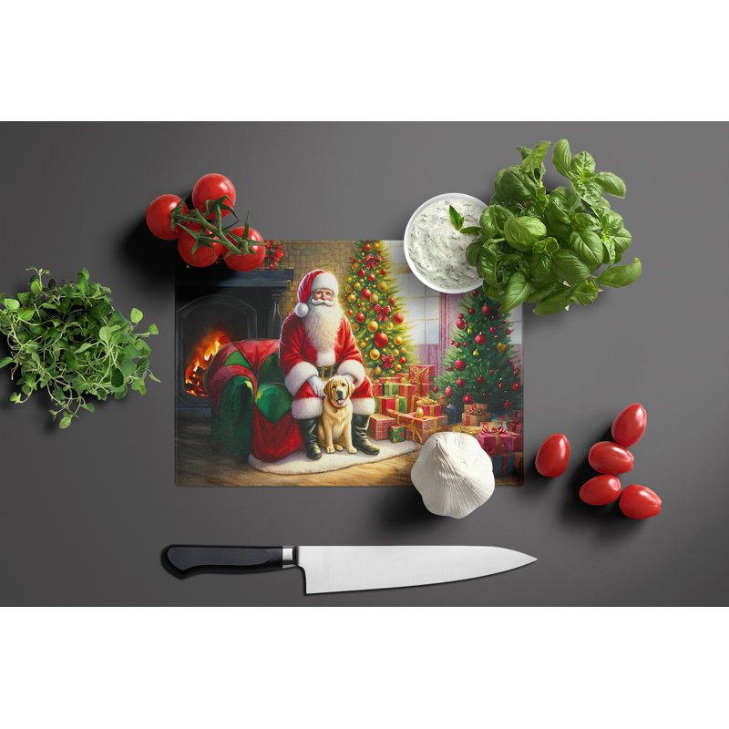 Labrador Retriever and Santa Claus Glass Cutting Board