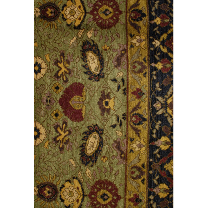 Jasmine Wool Oriental Area Rug in Black/Green, Rectangle 9' x 12'