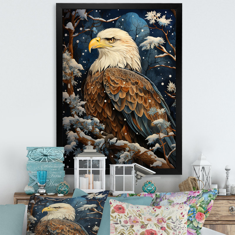 Scène d'aigle enneigé - aigle, art mural, Cadre flottant blanc, H 32 po x l 16 po x P 1 po
