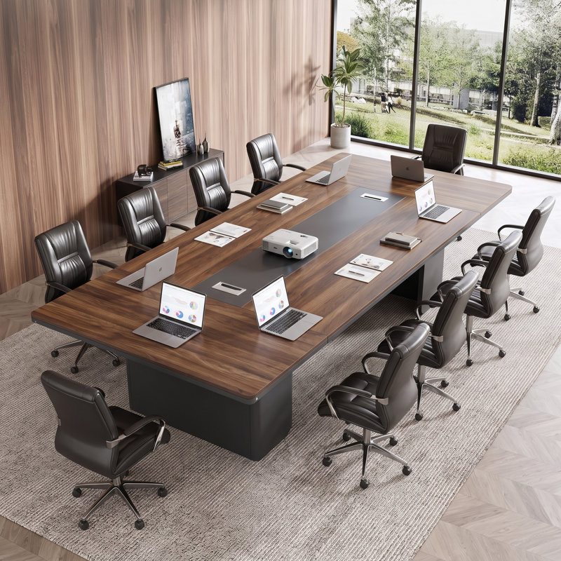 Table de conférence moderne de 240 cm avec gestion des câbles, bureau de réunion rectangulaire en MDF, grande table de salle de conseil