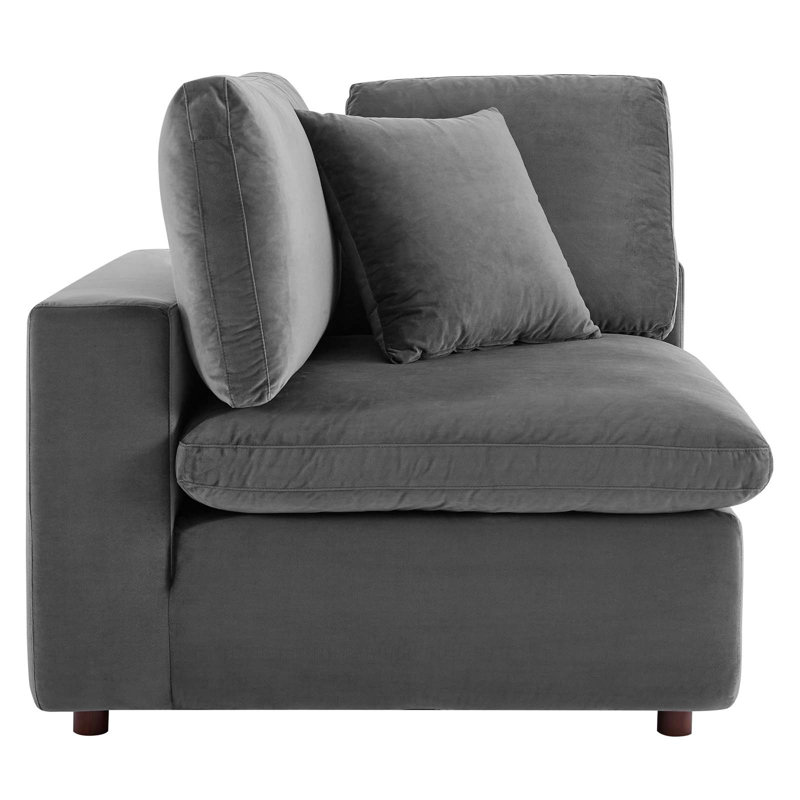 Commix Down Filled Overstuffed Performance Velvet Corner Chair, Gray Velvet