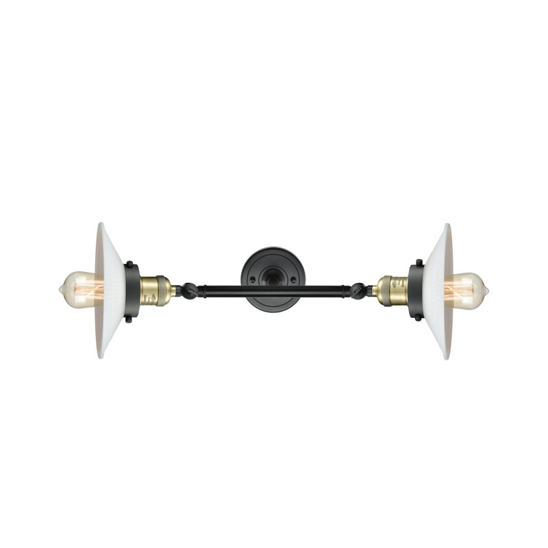 Miramontes Armed Sconce, Black Antique Brass, Matte White Halophane, 60 Watt Vintage Incandescent Bulb