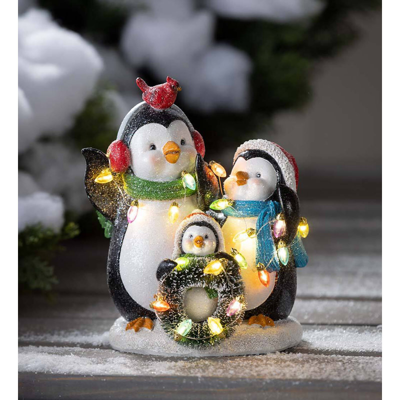 3 Piece Figurine Set with Christmas Lights
