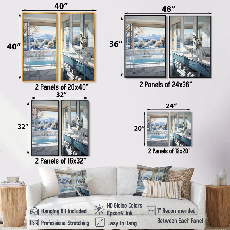 Salle de bain impeccable et moderne - Art mural sur toile traditionnel 2 panneaux, Impression encadrée flottante, Brun