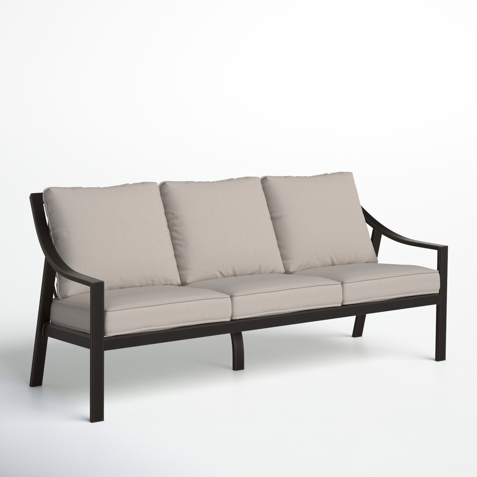 Mackinnon Outdoor Patio Sofa with Cushions, Taupe, Liberty Bronze