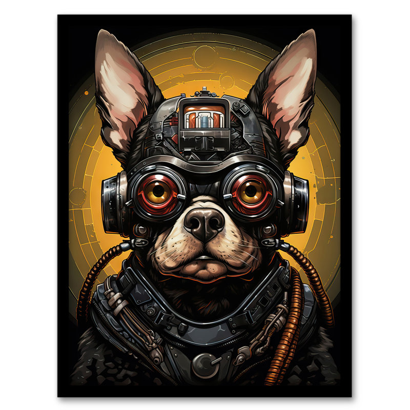 Futuristic Sci Fi Atompunk Matrix Dog Cute Fun Artwork - Single Picture Frame Print